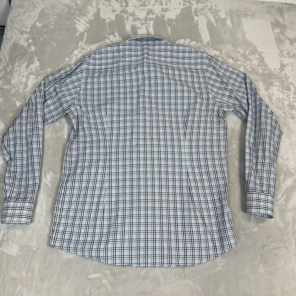 Eton Shirt‎ Mens 43 17 Blue Plaid Button Front Career Preppy Business Officewear